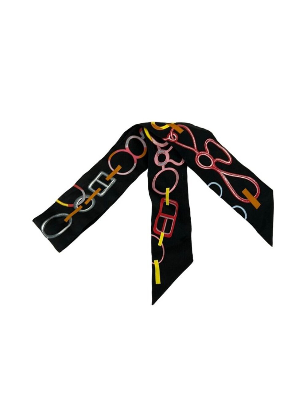 Hermes Scarf Twill Black Multi Ribbon Re Boucles - Picture 1 of 8
